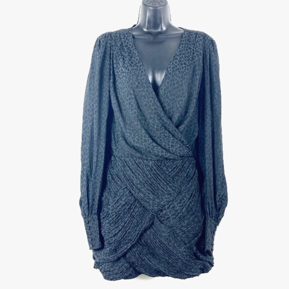 Free People dress Sz 0 Let's Dance Mini cocktail party Black Tonal Leopard
